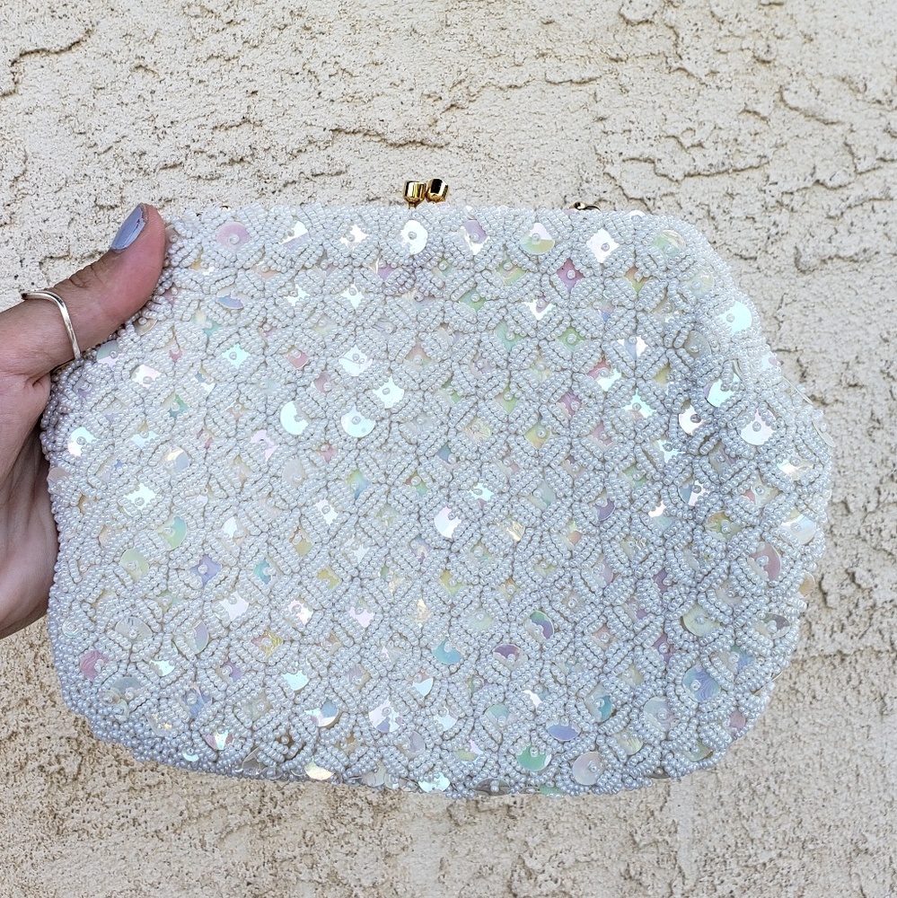 Vintage 1950s White Beaded Purse